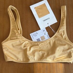 CHANEL Gold Logo Bikini Top